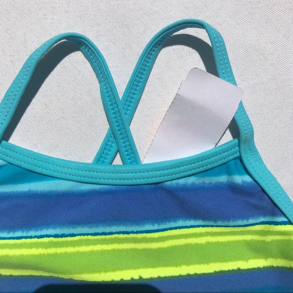 Islander Blue/Yellow/Green Multi Stripe Swim Swimming Swimwear Bikini Top beach - Picture 4 of 6
